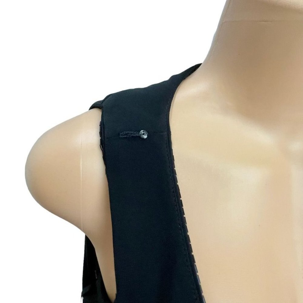 Lauren Ralph Lauren Black Beaded V Neck Pleated A Line Sleeveless Lined Dress 8 - Picture 10 of 14